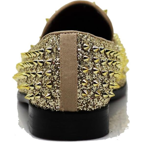 SPK70 Mens Size 12 Shiny Gold Spike Glitter Slip On Tuxedo Loafer Dress  Shoes
